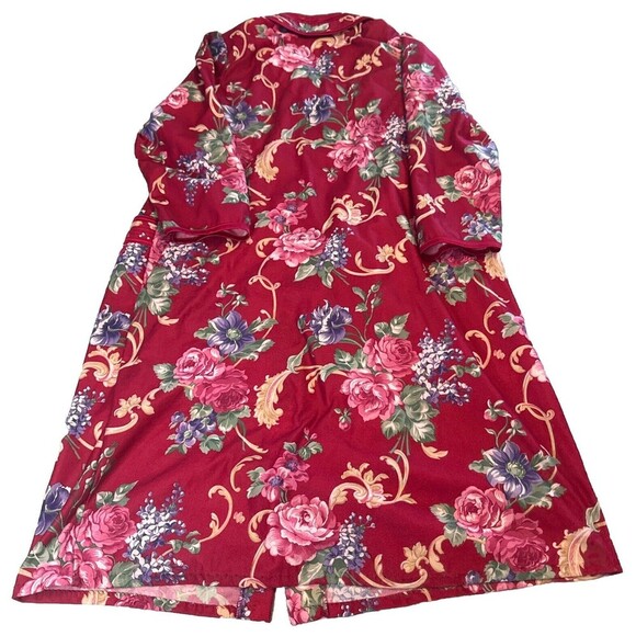 VTG Lady Manhattan CRANBERRY Floral Long Sleeve Snap Down Robe Sz Large - Picture 5 of 5